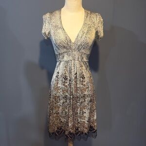 Vintage Elie Tahari XS Silk Elegant Brown and Black Lace Dress